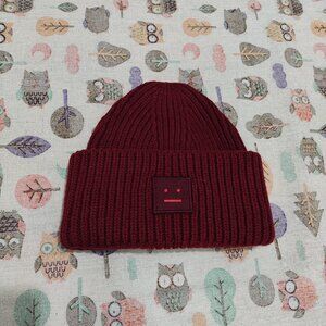 Acne Studios Burgundy Ribbed Wool Blend Cuffed Beanie